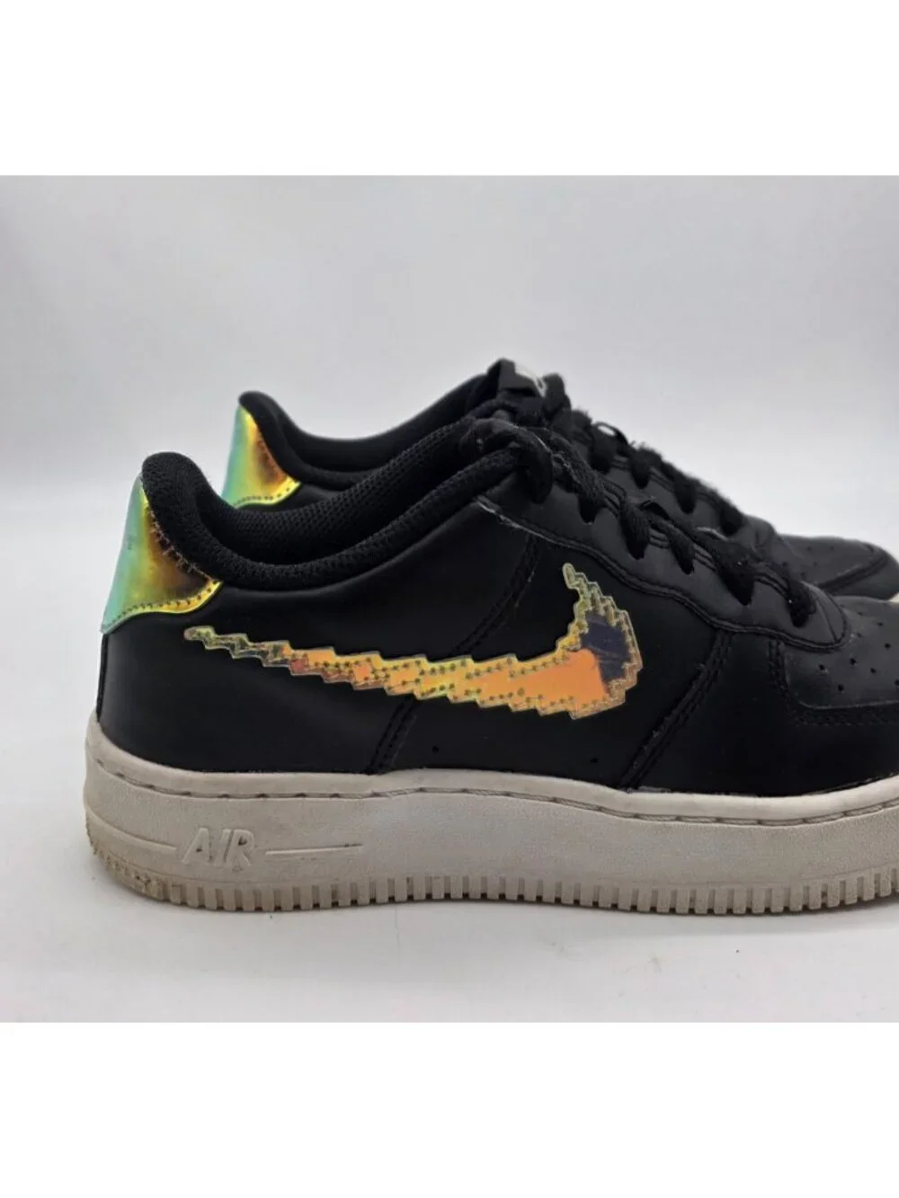 Nike Air Force 1 Sneakers Child Size 4.5 Low LV8 Digital Swoosh Black Shoes